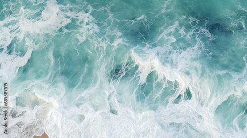 Spectacular aerial top view background photo of ocean sea water white wave splashing in the deep sea. Drone photo backdrop of sea wave in bird eye waves. © romanets_v