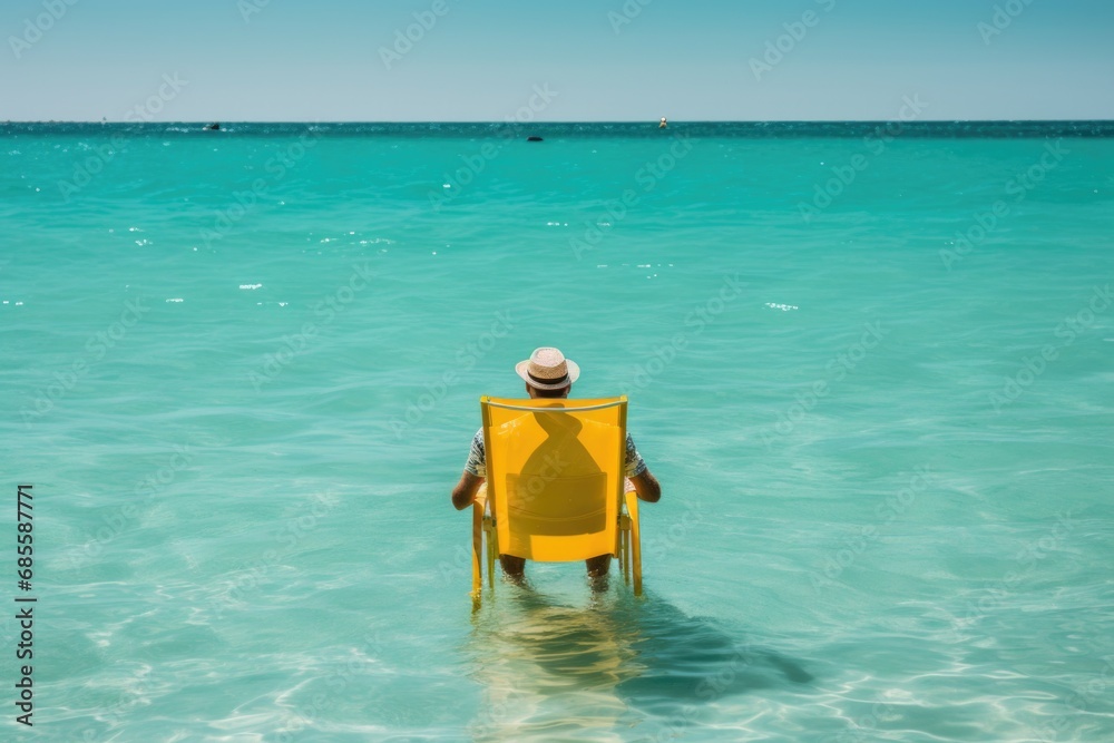 Naklejka premium man resting in deck chair at the tropical beach