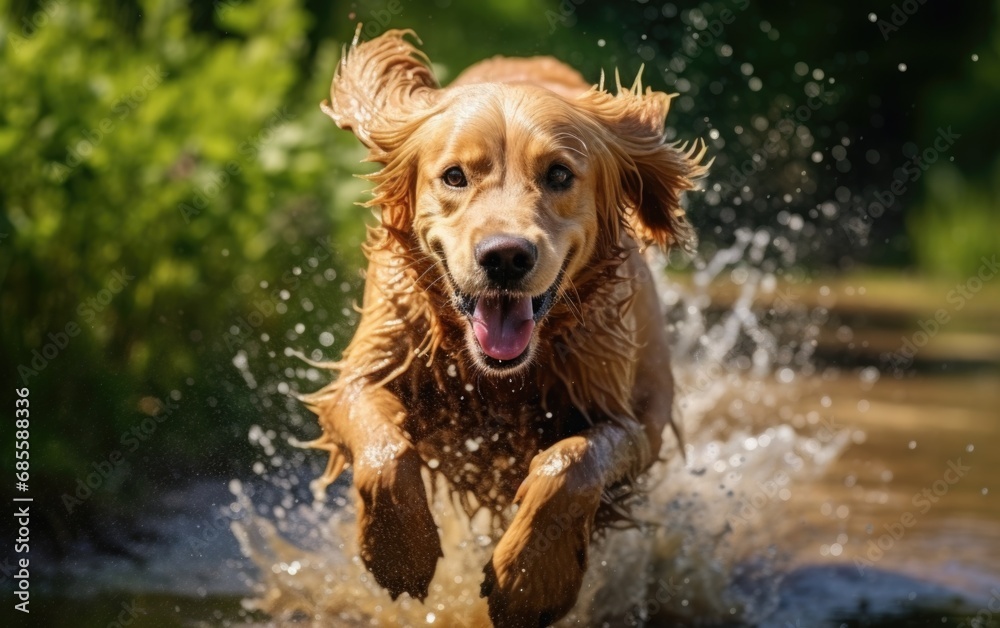 Golden Retriever dog after rain happiness Golden Retriever dog after rain happiness