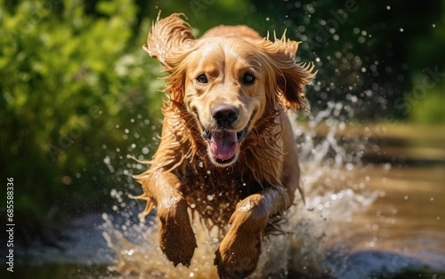 Golden Retriever dog after rain happiness © romanets_v