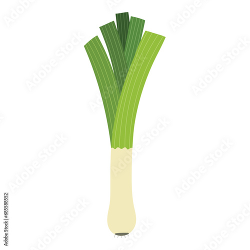 Leek vegetable in cartoon style. Fresh leek element isolated on white background for farm market design. Organic healthy food clipart. Vector illustration