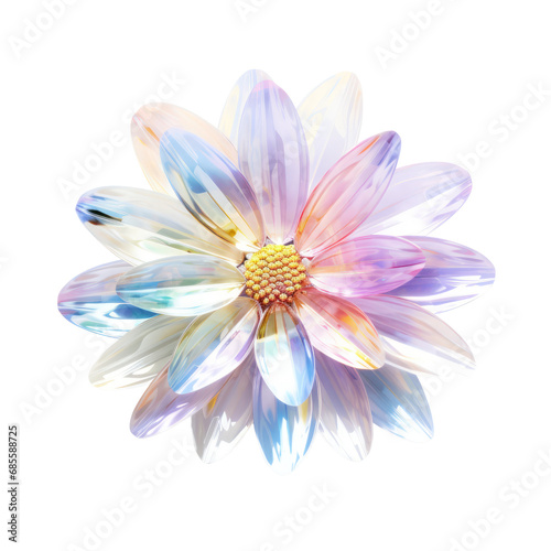 Hologram crystal daisy,hologram,holographic daisy made of crystal isolated on transparent background,transparency 
