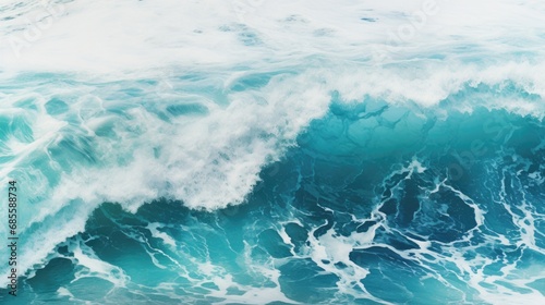 Spectacular aerial top view background photo of ocean sea water white wave splashing in the deep sea. Drone photo backdrop of sea wave in bird eye waves. © romanets_v