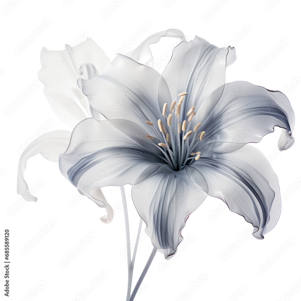 Grey crystal lilly flower,grey lilly flower made of crystal isolated on transparent background,transparency  - obrazy, fototapety, plakaty 