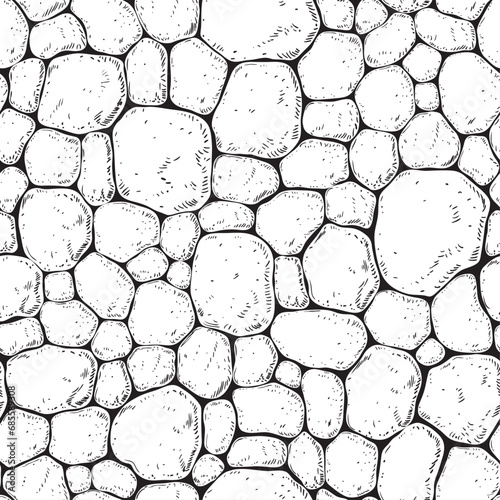 Black and white seamless pattern with stones