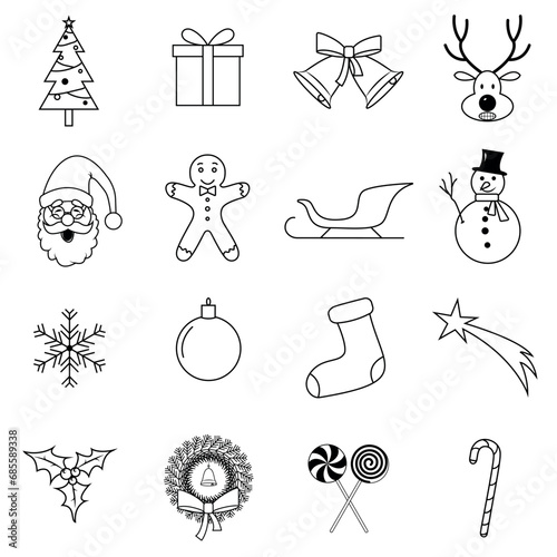 Christmass icons set. line vector illustrations on a white background.