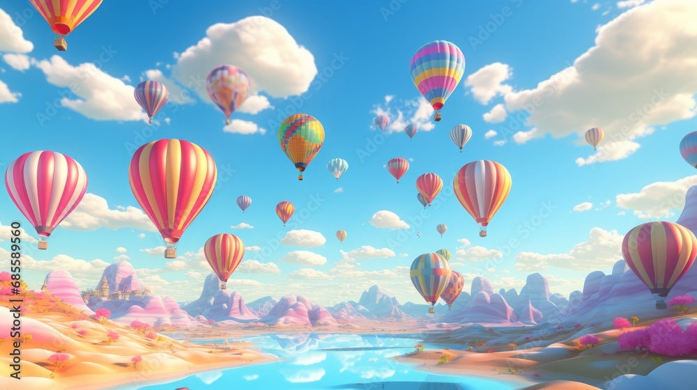 Obraz premium Ethereal Hot Air Balloon Extravaganza. 3D Illustration.