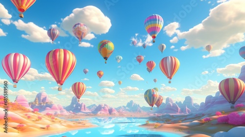 Ethereal Hot Air Balloon Extravaganza. 3D Illustration.