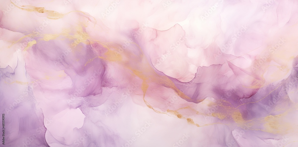watercolor paint background illustration painting - Soft pastel purple pink color and golden details, with liquid fluid marbled paper texture