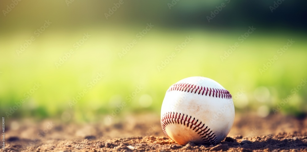 Baseball sport equipment background banner - baseball on matchfield 