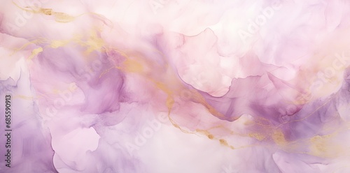 watercolor paint background illustration painting - Soft pastel purple pink color and golden details, with liquid fluid marbled paper texture