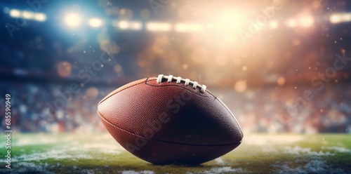  Closeup of football on gridiron in stadium photo