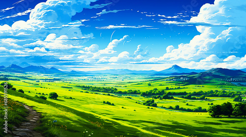 綺麗な青空と田舎の風景