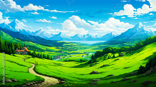 綺麗な青空と田舎の風景