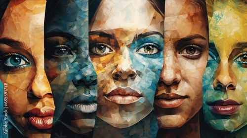Abstract art kaleidoscope of human faces  #685591778