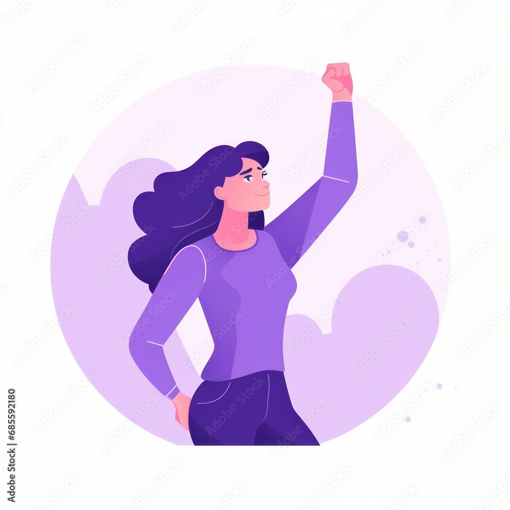 Image congratulating strong women on International Women's Day. Girl holding a fist above her head. Flat vector illustration Image congratulating strong women on International Women's Day. Girl holding a fist above her head. Flat vector illustration