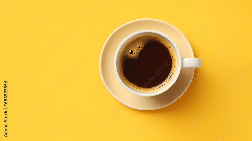 Top view of coffee cup on yellow background,PPT background Top view of coffee cup on yellow background,PPT background