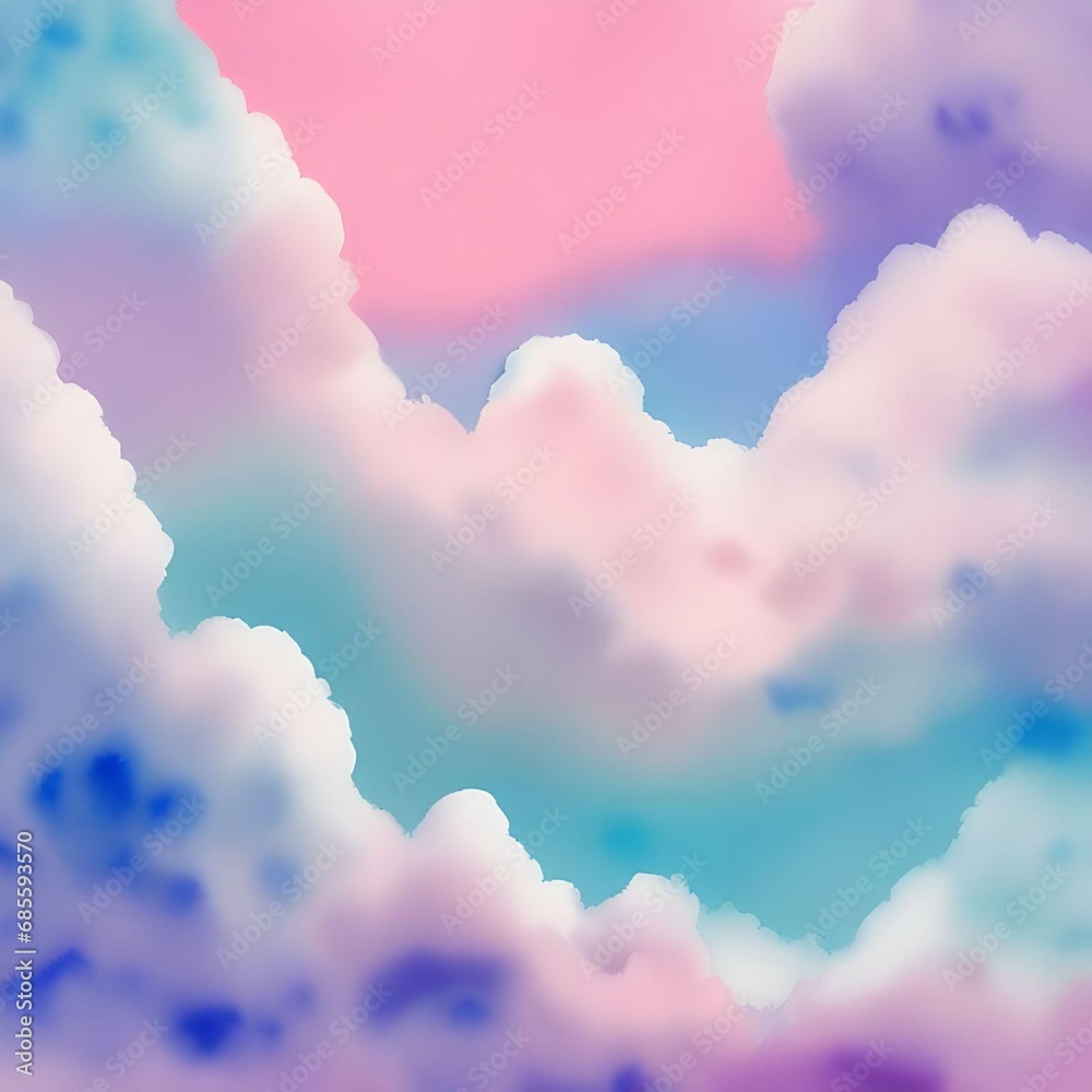 Colorful Clouds Watercolor Digital Painting 3D illustration