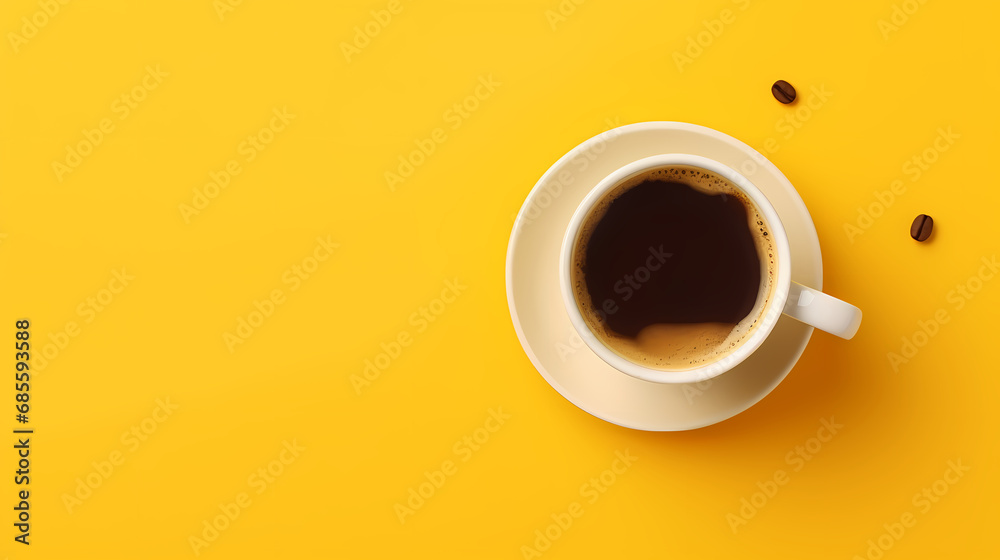 Top view of coffee cup on yellow background,PPT background Top view of coffee cup on yellow background,PPT background