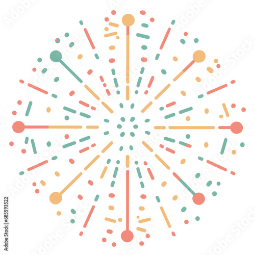 Decorative colorful bursting fireworks isolated. minimal style. New Year's Eve fireworks. Festive sparks and explosions. Vector illustration.