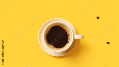 Top view of coffee cup on yellow background,PPT background