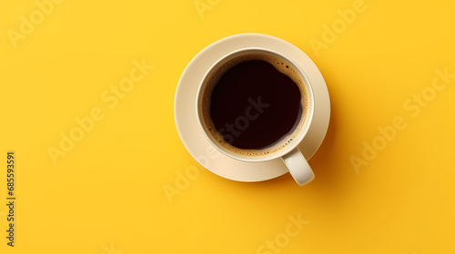 Top view of coffee cup on yellow background,PPT background