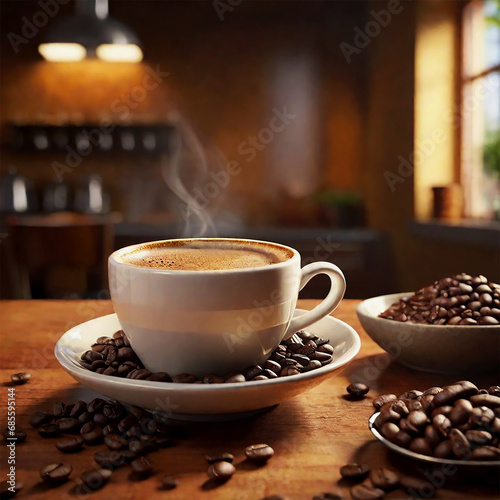 Cup of Coffee with Beans Breathe Taking A Fresh Cup of Coffee with Mouthwatering and Enticing Presentation Mesmerizing Culinary Art of Delicious Cup of Coffee Beans Extravaganza