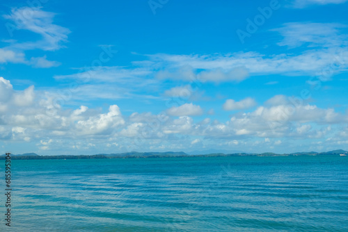 Wallpaper Mural Tropical sea beach wave against blue sky with fluffy cloud Torontodigital.ca