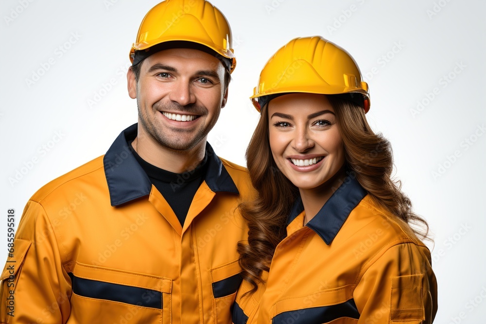 Workers in a work environment. male and female construction workers Workers in a work environment. male and female construction workers