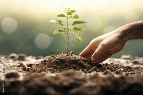 Small Plant Into The Ground - Hands Planting Young Tree