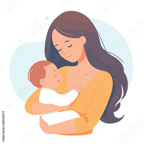 Young mother hugs her baby with love and affection vector illustrations on white background