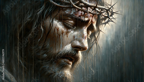 Obraz na płótnie Divine Suffering: The Face of Jesus Christ in the Agony of the Cross at his Crucifixion
