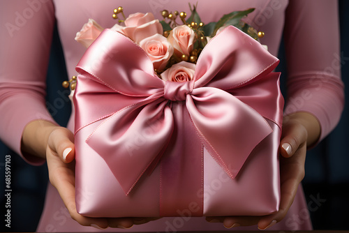 Beautifully wrapped gift with a bow.