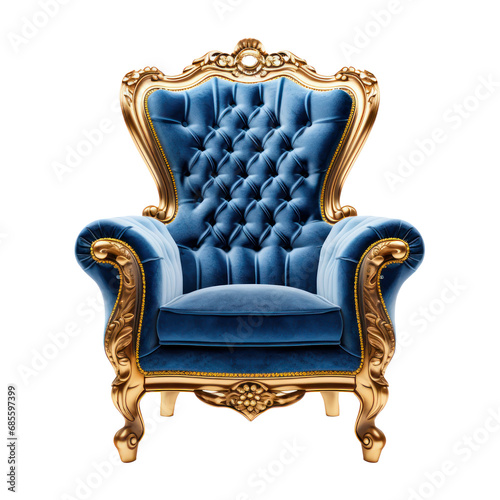 Blue and gold sofa couch isolated on transparent background,transparency 
