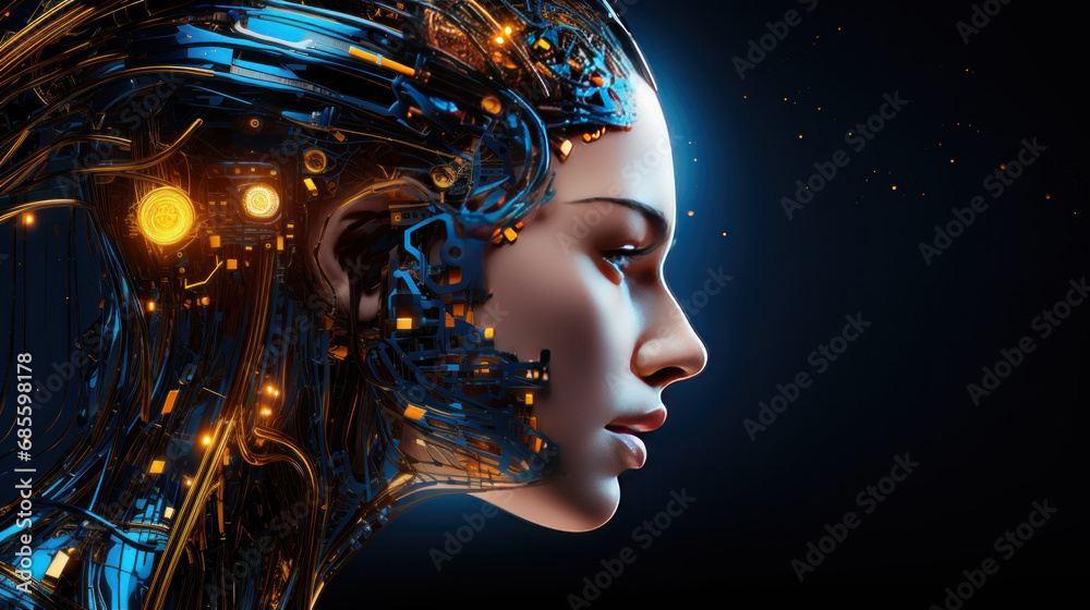Humanoid Robot Head with Intricate Wiring Humanoid Robot Head with Intricate Wiring
