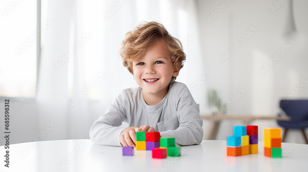 A child plays with blocks. A child plays with blocks.