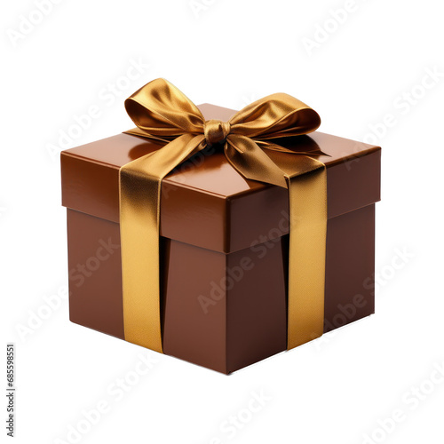 Brown giftbox with gold ribbon,giftbox mockup isolated on transparent background,transparency 