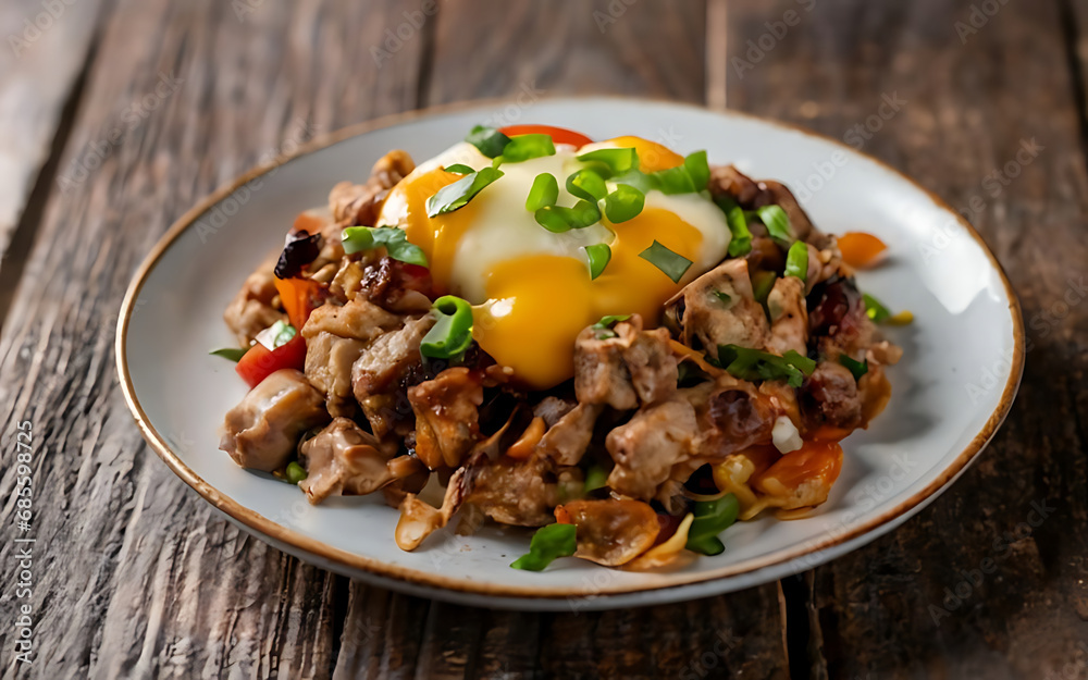 Capture the essence of Sisig in a mouthwatering food photography shot Generative AI