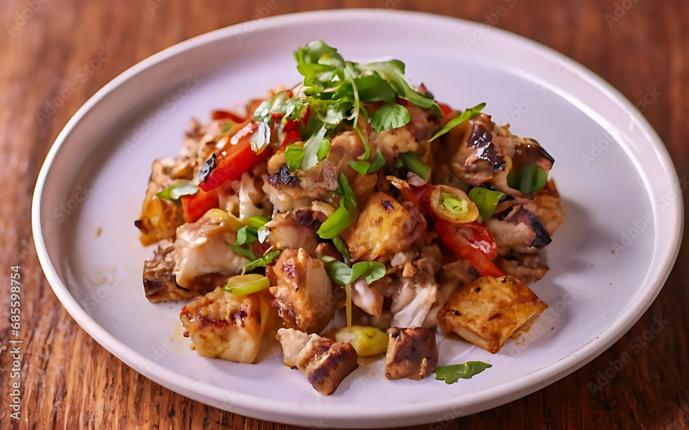 Capture the essence of Sisig in a mouthwatering food photography shot Generative AI Capture the essence of Sisig in a mouthwatering food photography shot Generative AI