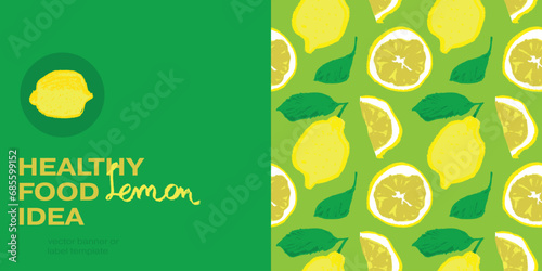 Pattern of lemons drawn with colored pencils. Vector seamless lemon background for creating juice labels, natural cosmetics. Hand-drawn illustrations of lemons with leaves.