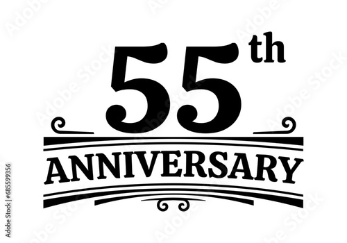 55 years anniversary logo, icon or badge. 55th birthday, jubilee celebration, wedding, invitation card design element. Vector illustration. photo