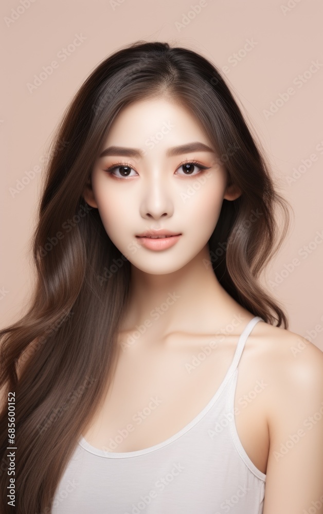 Beautiful young asian woman with clean fresh skin on beige background, Face care, Facial treatment, Cosmetology, beauty and spa, Asian women portrait. Beautiful young asian woman with clean fresh skin on beige background, Face care, Facial treatment, Cosmetology, beauty and spa, Asian women portrait.