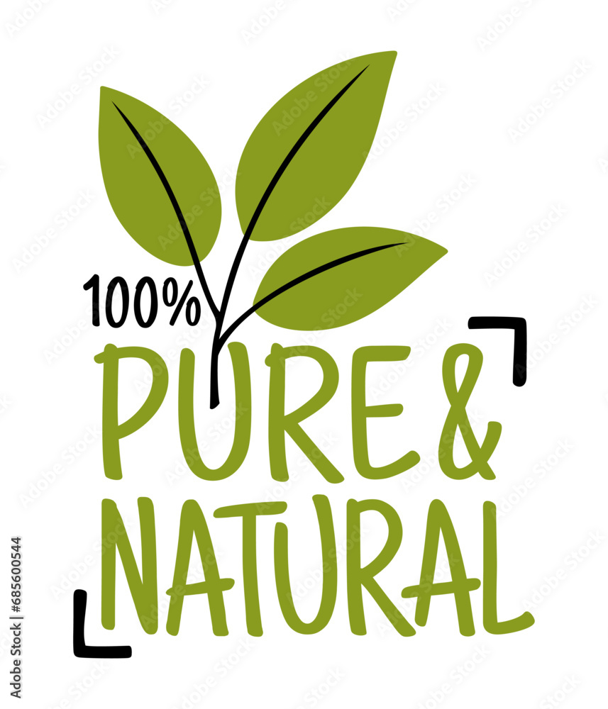 Pure and Natural creative calligraphic badge Pure and Natural creative calligraphic badge