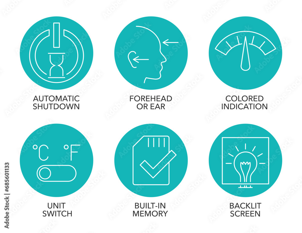 Temperature meter equipment circle icons set Temperature meter equipment circle icons set
