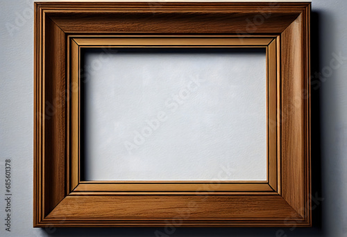 Wood picture frame  empty frame. Generative AI.