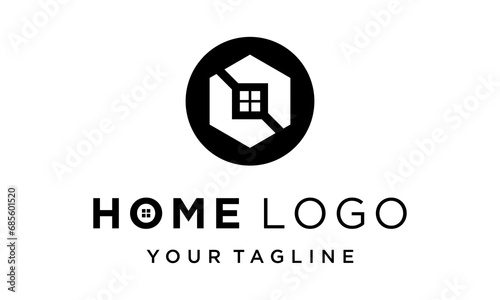 Vector design hexangular 6 sided with house apartment logo