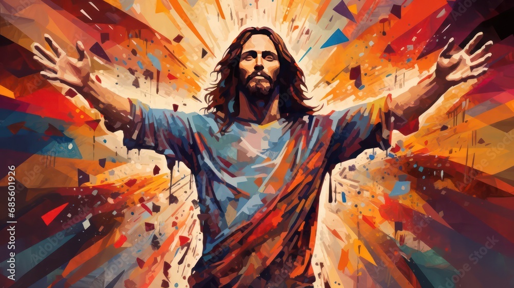 Jesus with Colorful Backgrounf