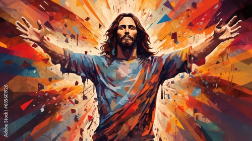Jesus with Colorful Backgrounf photo