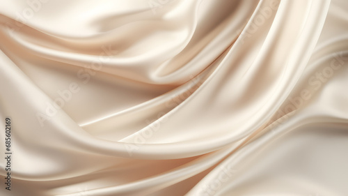 Beautiful background luxury cloth with drapery and wavy folds of ivory color creased smooth silk satin material texture. Abstract monochrome luxurious fabric background photo