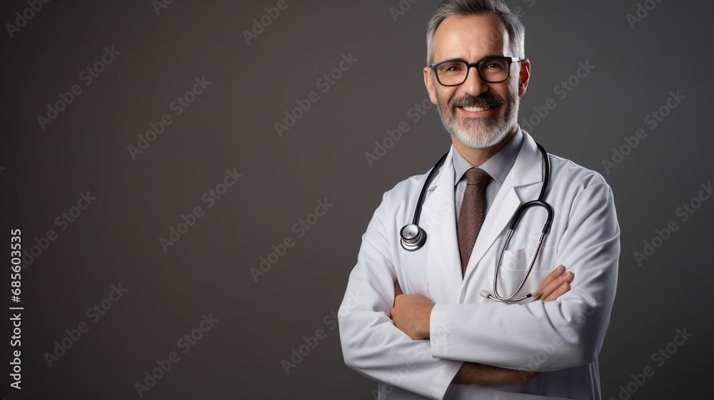Portrait of smiling male doctor on blur background. Generative AI